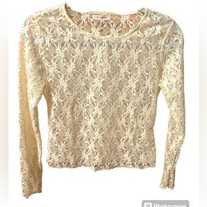 NWT•Ivory Lace juniors see-through LS blouse